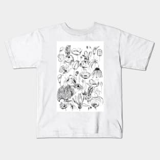 rabbit and flowers ink Kids T-Shirt